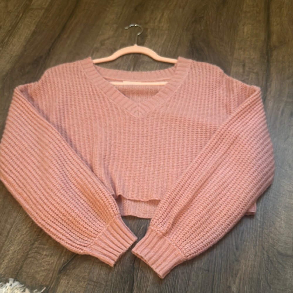 Pink V-Neck Knit Sweater